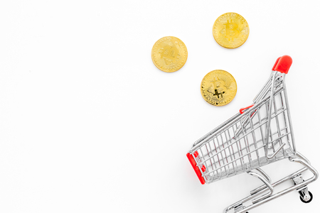 Bitcoin for online payment on white background top view space for textの写真素材