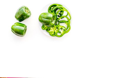 Vegetables for greeny smoothy with pepper on white background top view mock upの写真素材