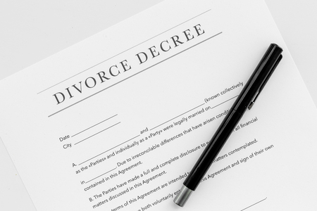 Divorce decree. Document on white background top viewの写真素材