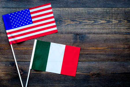 American and Italian flags top view copy spaceの写真素材