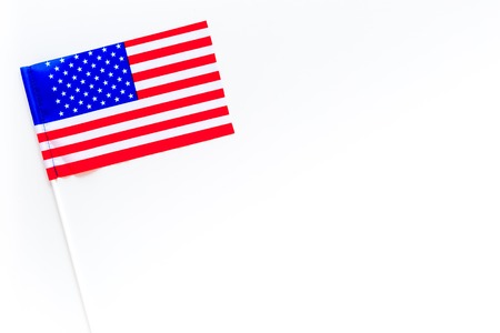 American flag concept. Small flag on white background top view copy spaceの写真素材