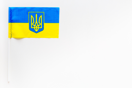 Ukrainian flag concept. Small flag top viewの写真素材