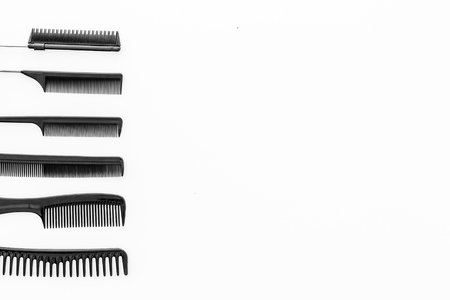 combs for hairdresser on white backgroundの写真素材
