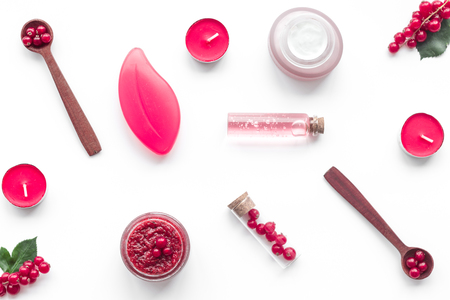 Wineberry orange cosmetic for natural spa bath on white table background top viewの写真素材