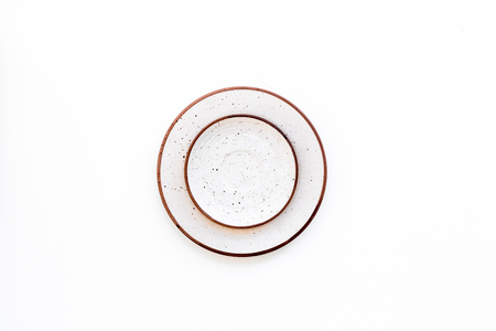 Ceramic plates pattern on white background top view copy spaceの写真素材