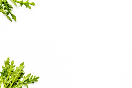 Organic food pattern with green herbs on white background top view space for textの写真素材