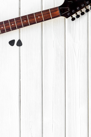 Song writer set with musician and DJ instruments on white wooden background top view space for textの写真素材