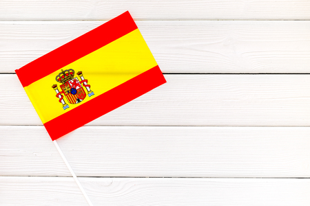 Flag of Spain on white wooden background top view.の写真素材