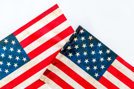Independence day of USA with flag on white background top view