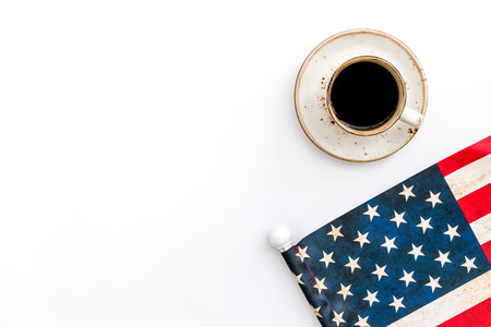 Memoral day of United States of America with flag and coffee on white background top view mock upの写真素材