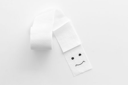 Proctology concept. Toilet paper roll on white background top view