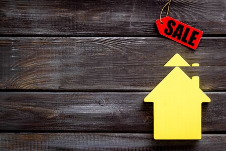 Sale labels and house figure on white background top view mock upの写真素材