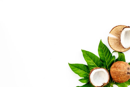 Homemade spa. Coconut for cosmetic in body treatment concept on white background top view copyspace