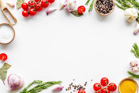 Frame of food for chef work on white background top view space for textの写真素材