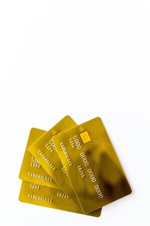 Pay by card in online shop concept on white background top view mock upの写真素材