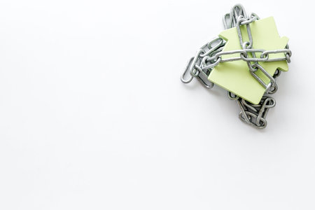 House security system with figure and chain on white background top view mock up