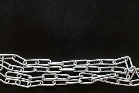 Security from attack. Chain for protection concept on black background top view mockup