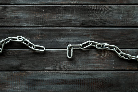 Chain for protection concept on wooden background top view mockup