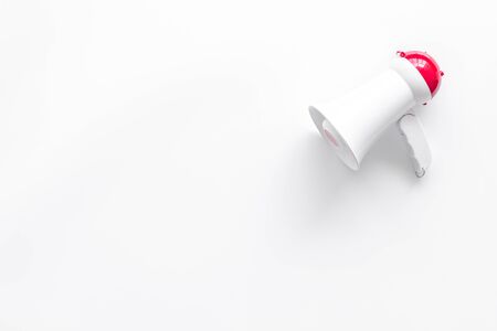 Attract attention with megaphone on white background top view copy spaceの写真素材
