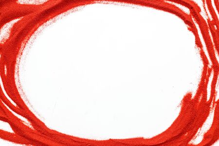 Blog or presentation background with red sand frame on white background top view copyspaceの写真素材