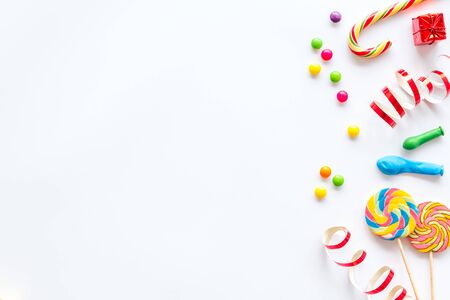 Decoration for party on white background top view mock-upの写真素材