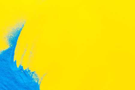 Modern design for blor with blue sand texture on yellow background top view mock up