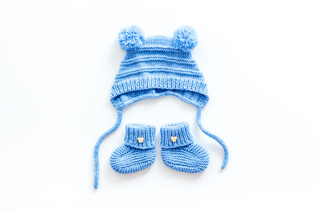 Cute baby clothes for boy on white background top viewの写真素材