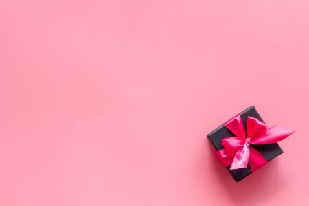 box with present for holiday on pink background top view mockupの写真素材