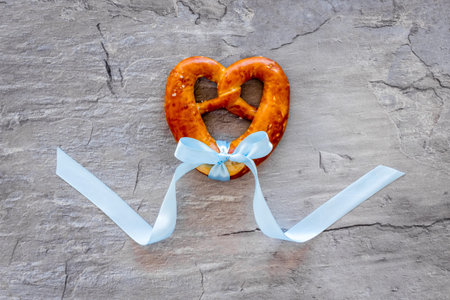 Octoberfest symbol. Fresh bavarian pretzels top view