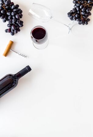 Open wine bottle. White background top view copy spaceの写真素材
