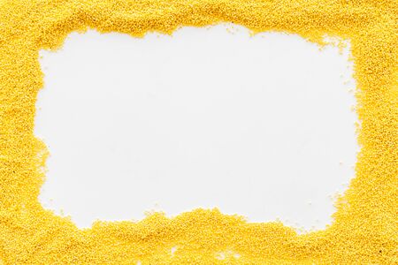 Millet background on white table top view frame copy spaceの写真素材