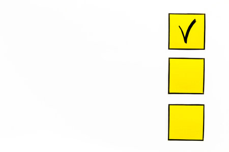 Check mark in a check-box on white background top view.