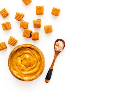 Trendy dessert salted caramel on whiteの写真素材