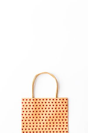 Shopping concept. Paper bag on white background top-down.の写真素材