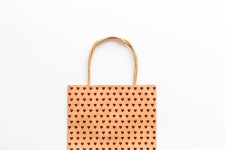 Shopping concept. Paper bag on white background top-down.の写真素材