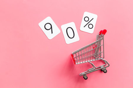 90 off discount - sale concept with shopping trolley cart