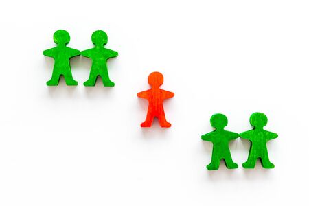 Leader concept. People cutuots - red figure against others on white background top-down.の写真素材