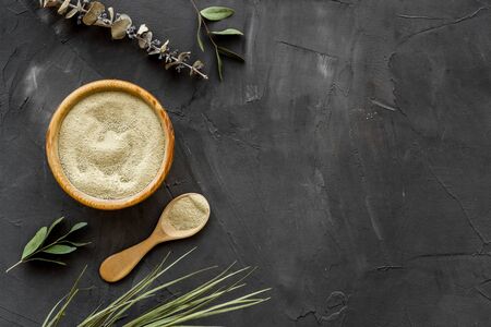 White cosmetic clay on black background top-down copy spaceの写真素材