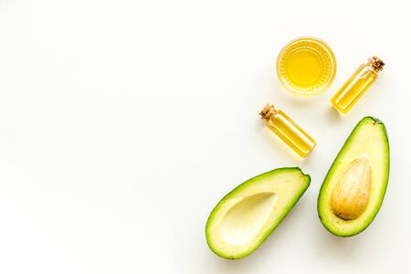 Avocado oil - skin care concept - on white background top-down.の写真素材