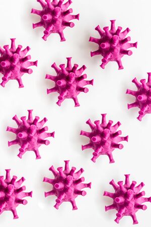 Abstract Corona virus Covid-19 strain model on white background top-down patternの写真素材
