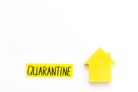 Quarantine stay at home. House on white background top-downの写真素材