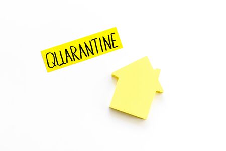 Quarantine stay at home. House on white background top-downの写真素材