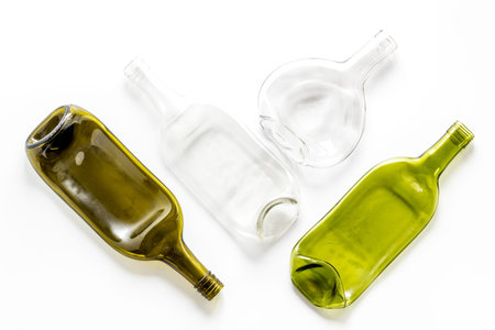 Pattern of bottles on white background top view.の写真素材