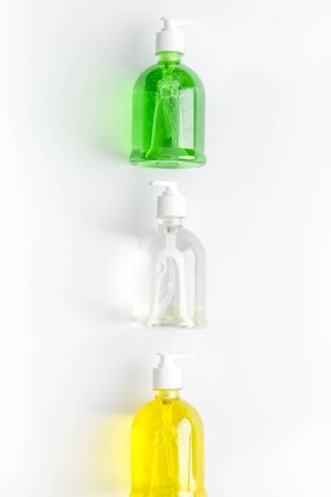 Sanitizer - bottle with dispenser - on white background top view patternの写真素材