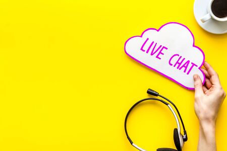 Live chat conversation message concept. Office desktop top viewの写真素材