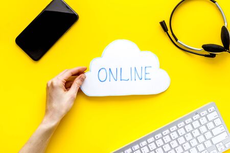 Online networking concept. Office desktop top viewの写真素材