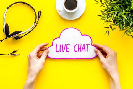 Live chat conversation message concept. Office desktop top viewの写真素材