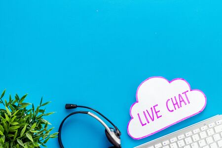 Live chat conversation message concept. Office desktop top viewの写真素材