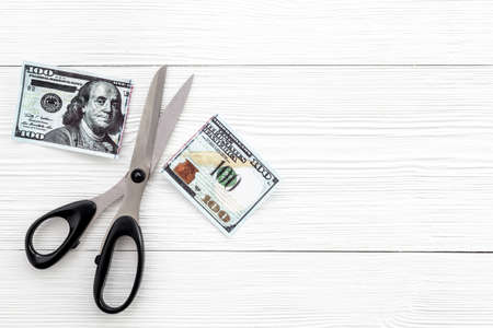 Cutting of US dollar banknote. Economic crisis conceptの写真素材