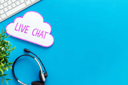 Live chat conversation message concept. Office desktop top view